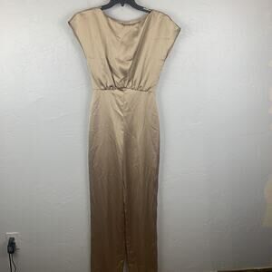 Trina Turk Jumpsuit Womens Small Gold Sleeveless Wide Leg Dressy Romper Party